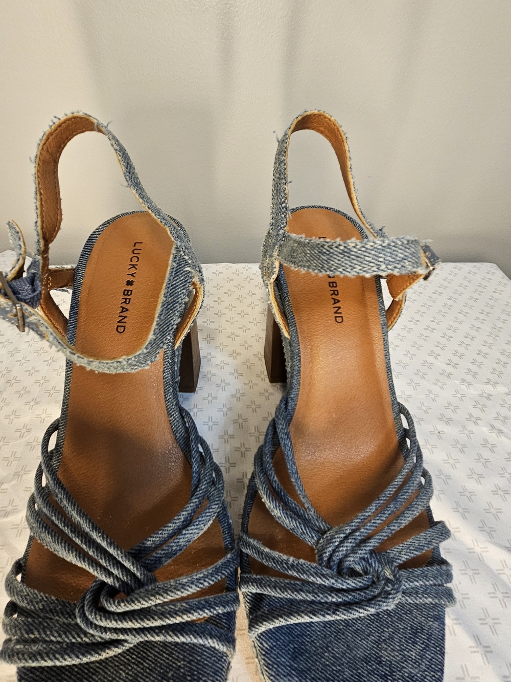 Lucky Brand Y2K Denim Platform Heeled Sandals with Ankle Strap - Picture 7 of 12